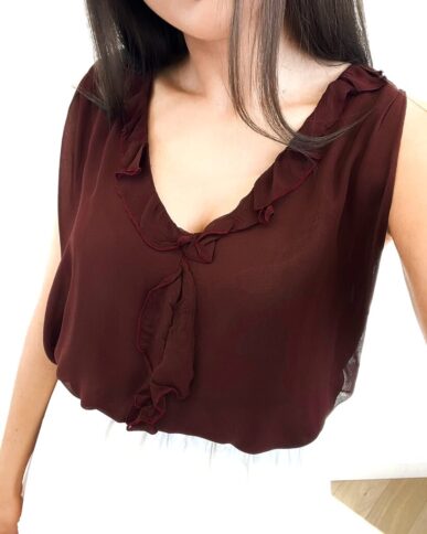 Bluzka falbanka brązowa