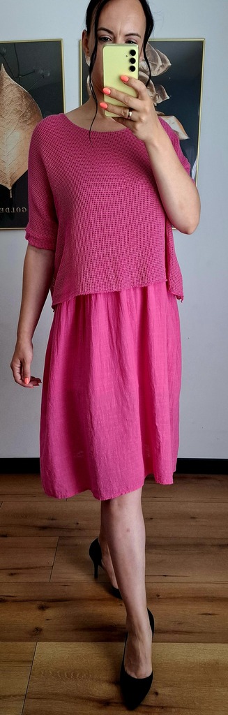 Bawełniana sukienka z siateczką różowa