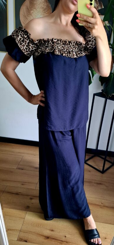 Komplet na lato z wiskozy granatowy