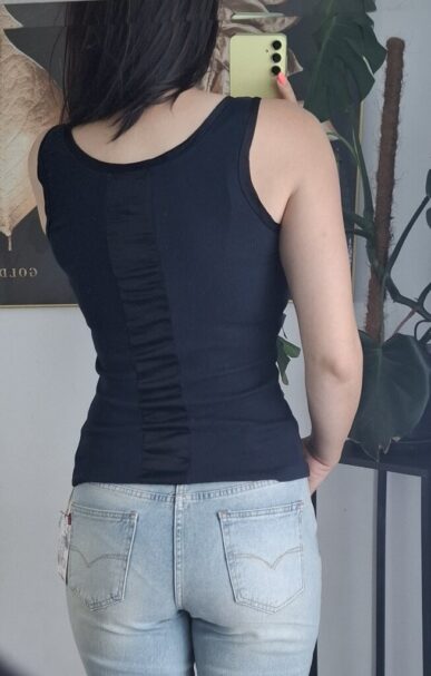 Top bawełniany prążkowany granat z satynowym wykończeniem