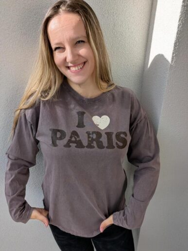 Długa koszulka bawełniana z napisem „I ❤️ PARIS”  fango