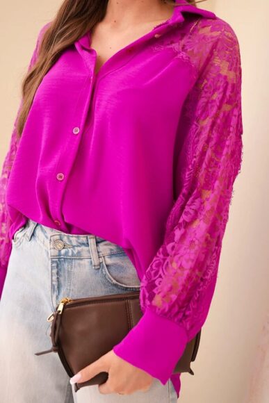 Koszula wiskozowa z koronką fuksja