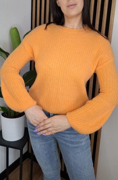 Sweter ALPACA BELL – baby alpaka, dzwonkowe rękawy pomarańcz