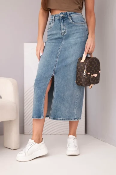 Spódnica jeansow'a midi z rozcięciem z przodu