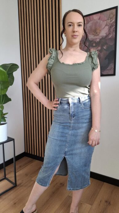 Bawełniana bluzka zdobiony tył khaki