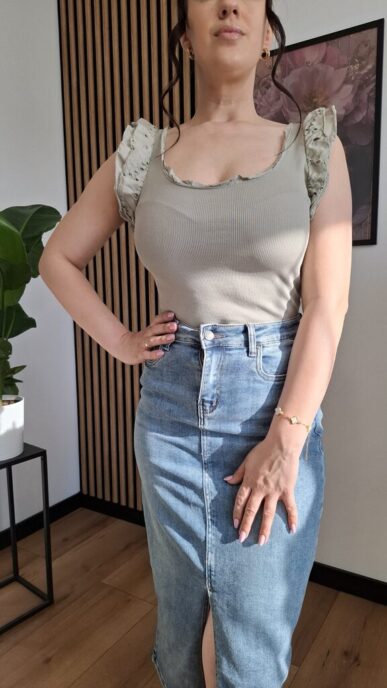 Bawełniana bluzka zdobiony tył fango