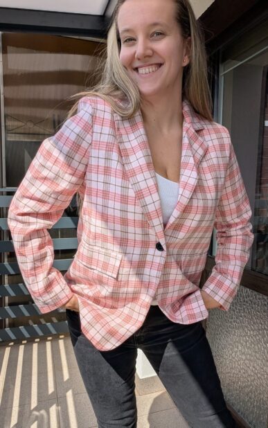 Marynarka w kratę różowa